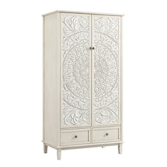 Signature Whitewashed Carved Double Wardrobe