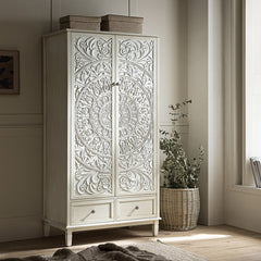 Signature Whitewashed Carved Double Wardrobe