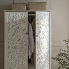 Signature Whitewashed Carved Double Wardrobe