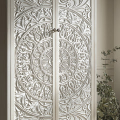 Signature Whitewashed Carved Double Wardrobe