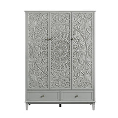 Signature Whitewashed Carved Triple Wardrobe