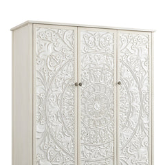 Signature Whitewashed Carved Triple Wardrobe