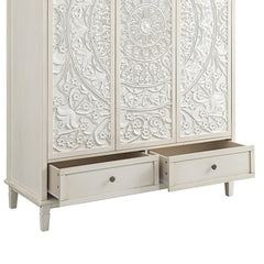 Signature Whitewashed Carved Triple Wardrobe