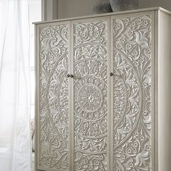 Signature Whitewashed Carved Triple Wardrobe