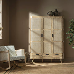 Regal Curved Rattan Triple Wardrobe, Natural