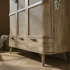 Regal Curved Rattan Triple Wardrobe, Natural