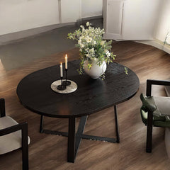 Round Dining Table with Metal Legs, Black