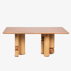 Tatvaacasa Handcrafted Solid Wood Dining Table with Rattan Wrapped Cylindrical Legs