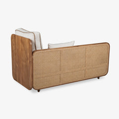 Modern Solid Wood Daybed with Cane Panel Back | Upholstered Lounge Bed