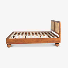 Tatvaacasa Queen Size Wooden Bed with Woven Cane Back