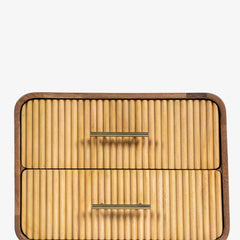 Tatvaacasa Solid Mango Wood Bedside Table with Fluted Drawers