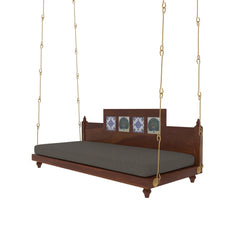 Wooden Swing with Hand-Painted Peacock Tiles
