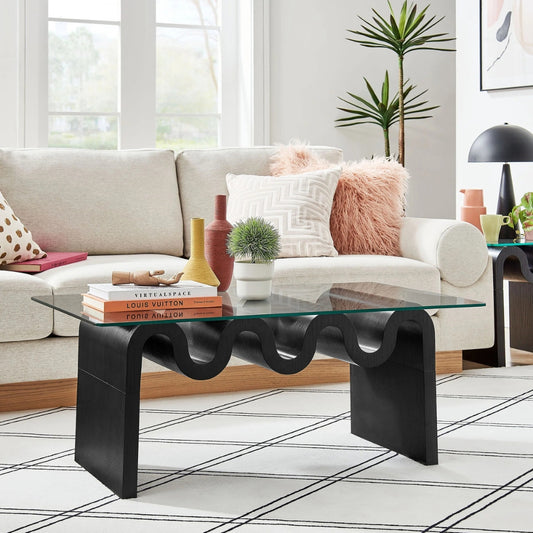 Tatvaacasa Glass Top Coffee Table in Natural