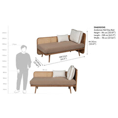 Modern Solid Wood Daybed with Cane Panel Back | Upholstered Lounge Bed