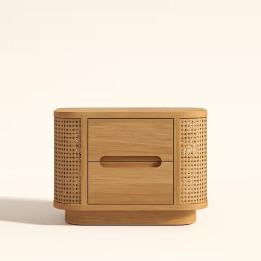 Tatvaacasa Natural Oak Cane Nightstand