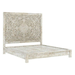 Sunflower Solid Mango Wooden Bed | Hand-Carved