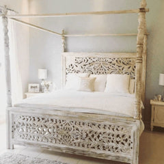 Handcrafted Indian Mango Wood Canopy Bed