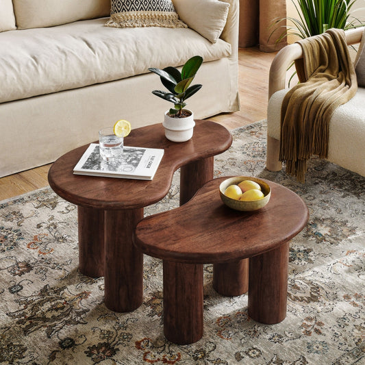 Mango Wood Nesting Coffee Table Set in Black