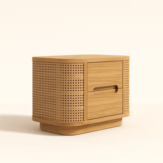 Tatvaacasa Natural Oak Cane Nightstand