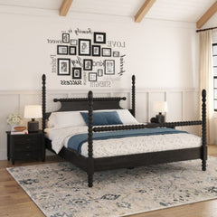 Hand-Turned Black Mango Wood Poster Bed