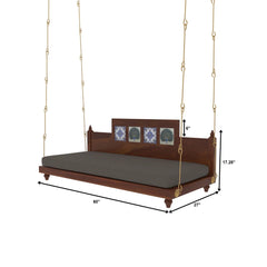 Wooden Swing with Hand-Painted Peacock Tiles