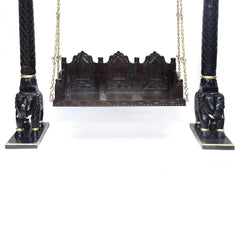 Wooden Brass Chain Carved Elephants pillar Swing
