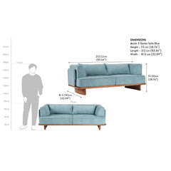 Modern 3 Seater Sofa Blue
