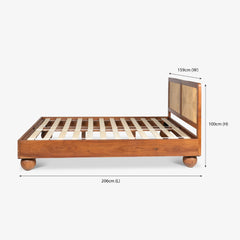 Tatvaacasa Queen Size Wooden Bed with Woven Cane Back