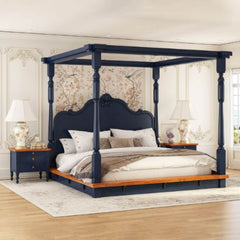 Solid Wood Canopy Bed Low Profile Platform
