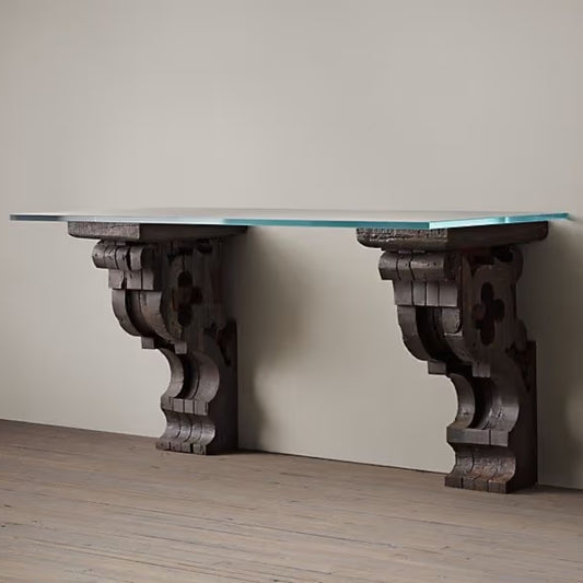 Tatvaacasa Carved Console Table with Glass Top