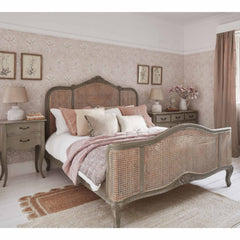 Hand Carved Rattan Painted French Bed