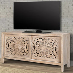 Hand Carved TV Cabinet In Natural