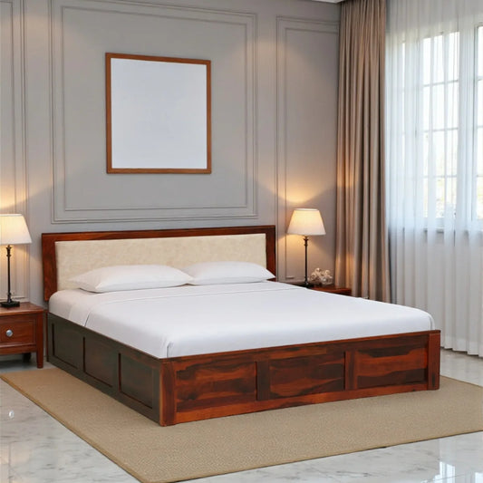 Sheesham Wood Queen Size Bed With Hydraulic Storage