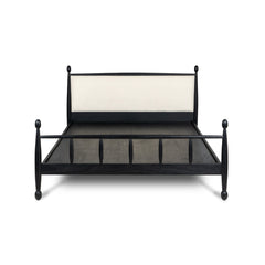 Solid Wood Bed with Upholstered Headboard | Modern Wooden Bed Frame for Bedroom