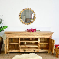 Natural Hand-Carved Mango Wood Tv Unit