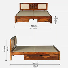 Solid Wood Queen Size Bed With Storage Drawers