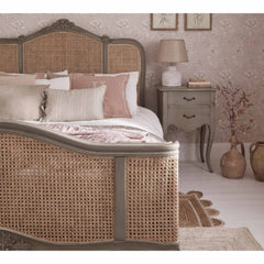Hand Carved Rattan Painted French Bed