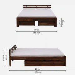 Sheesham Wood Queen Size Bed With Storage Drawers
