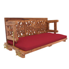 Carved Back Designed Red Upholstery Handmade Swing for Home