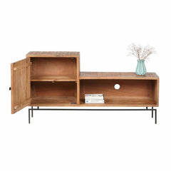 Tatvaacasa Hand-Carved Solid Wood TV Unit with Storage Cabinet & Open Shelf