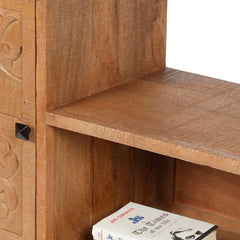 Tatvaacasa Hand-Carved Solid Wood TV Unit with Storage Cabinet & Open Shelf
