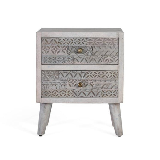 Mango Wood With a Light Gray Bedside Table