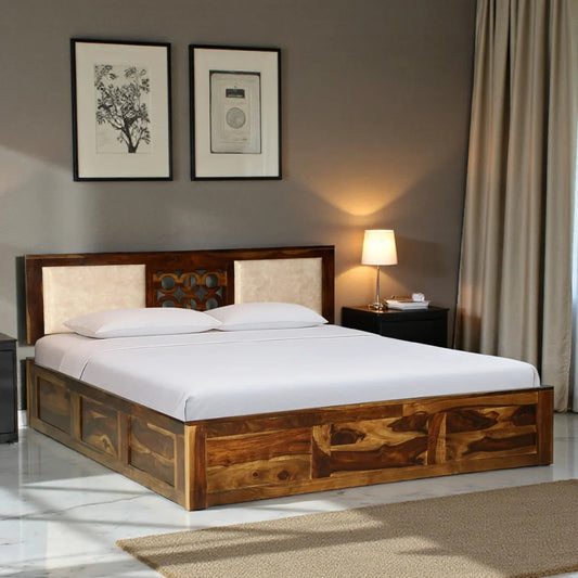 Sheesham Wood Queen Size Bed With Hydraulic Storage