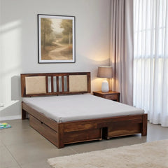 Solid Wood Queen Size Bed With Storage Drawers