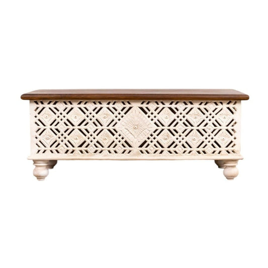 Hand-Carved Storage Trunk Coffee Table