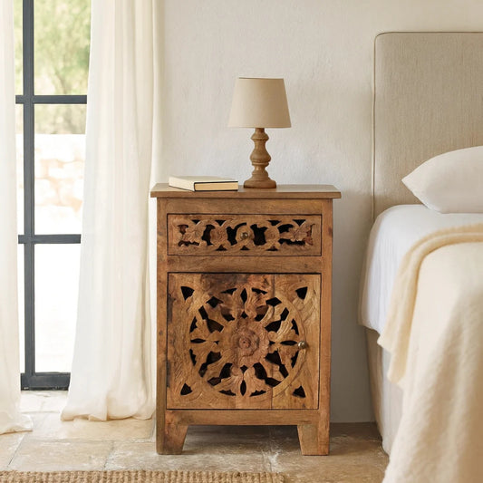 Hand Carved Mango Wood Bedside