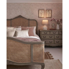 Hand Carved Rattan Painted French Bed