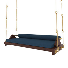Wooden Swing with Blue Cushions