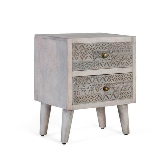 Mango Wood With a Light Gray Bedside Table