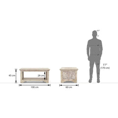 Solid Wood Coffee Table In Rustic White Finish